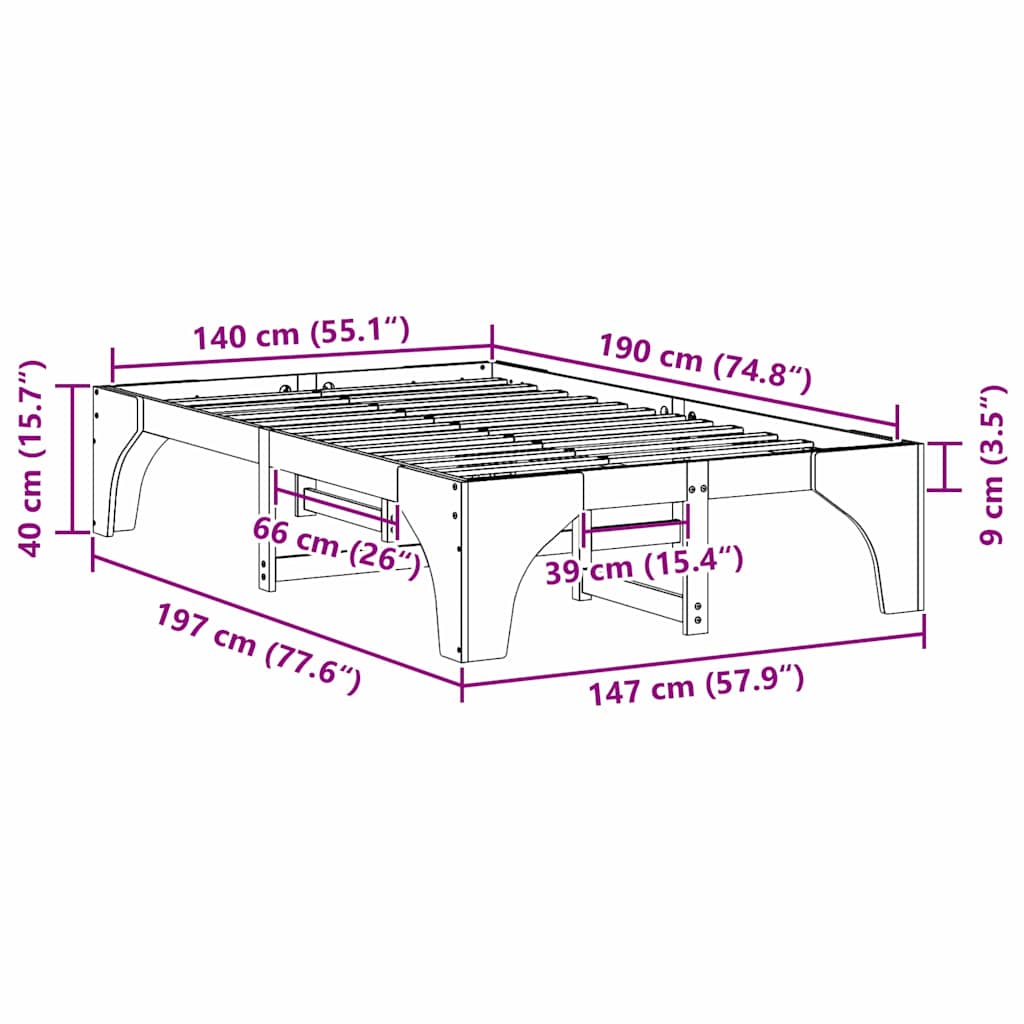 Bodenbettgestell Braun 140 x 190 cm Massivholz Kiefer